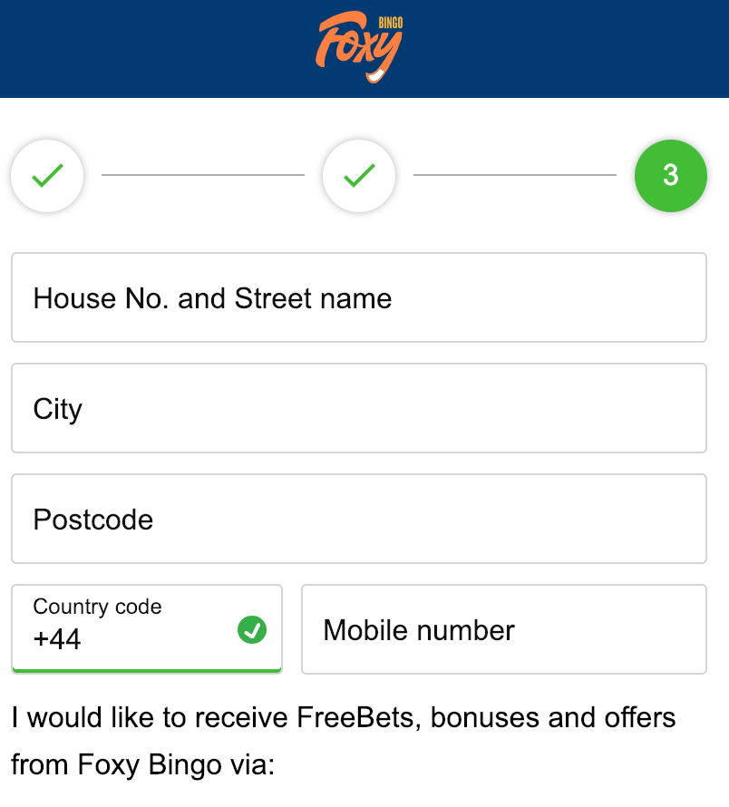 Foxy Bingo Registration Form